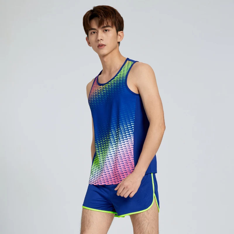 M&T Wear - Men Running Tracksuits 2021 Track And Field Suits Quick Dry Marathon Athletics Sportswear Vest+Shorts Team Sport Set