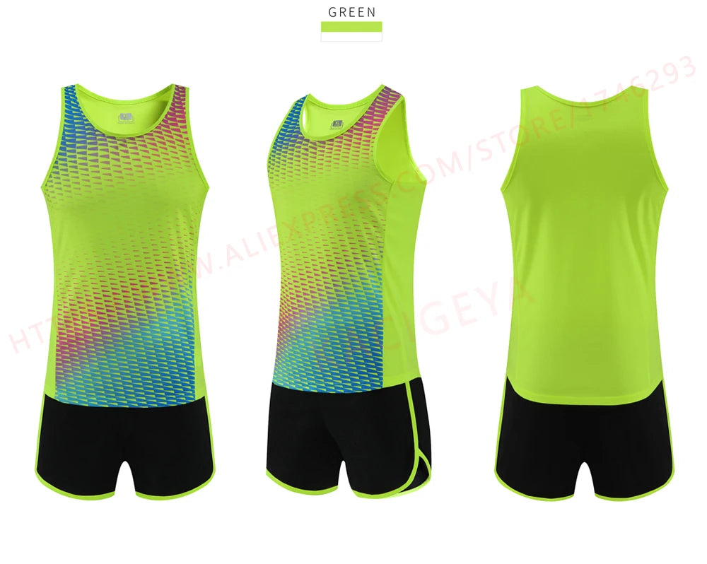 M&T Wear - Men Running Tracksuits 2021 Track And Field Suits Quick Dry Marathon Athletics Sportswear Vest+Shorts Team Sport Set