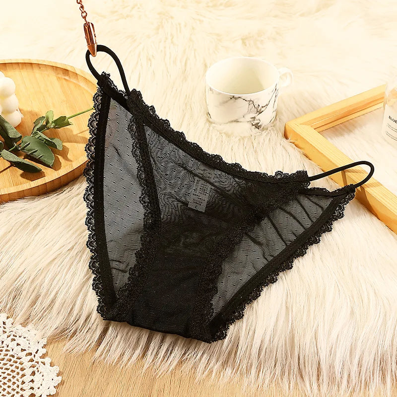 M&T Wear - Women's underwear sexy seamless lace hollow out gauze ribbon middle waist female panties ladies breathable comfortable lingerie