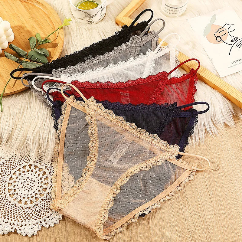 M&T Wear - Women's underwear sexy seamless lace hollow out gauze ribbon middle waist female panties ladies breathable comfortable lingerie