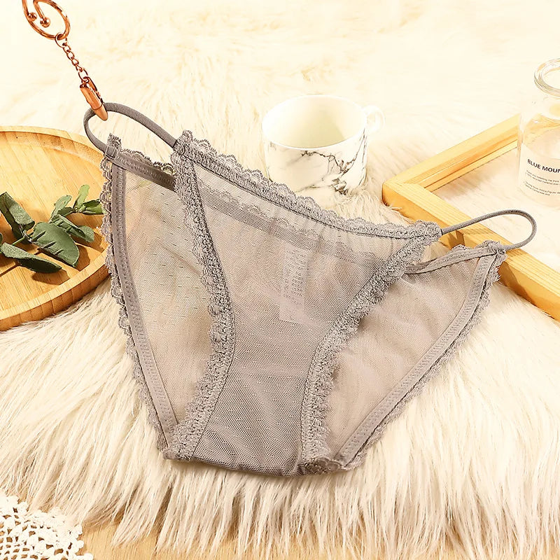 M&T Wear - Women's underwear sexy seamless lace hollow out gauze ribbon middle waist female panties ladies breathable comfortable lingerie