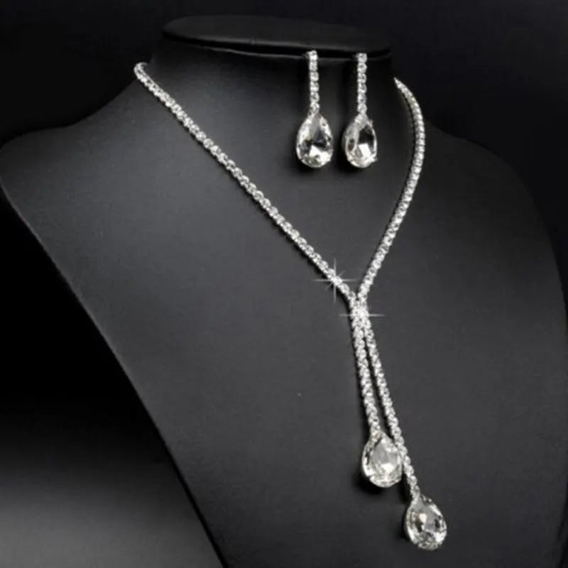 M&T Wear - Luxury Crystal Wedding Necklace & Earrings Set for Women