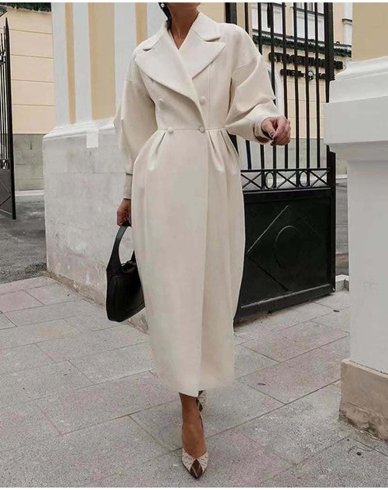 M&T Wear - Winter Coat For Women Fashion Solid Loose Lapel Double Breasted Trench Vintage Long Sleeve Jackets Warm Thick Woman New In Coats