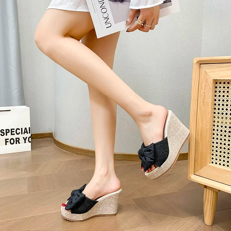 M&T Wear - Women Fashion Casual Party Club Shoes Bowknot Design Platform Wedge Slippers Sandals Women Summer Fashion Flip Flops