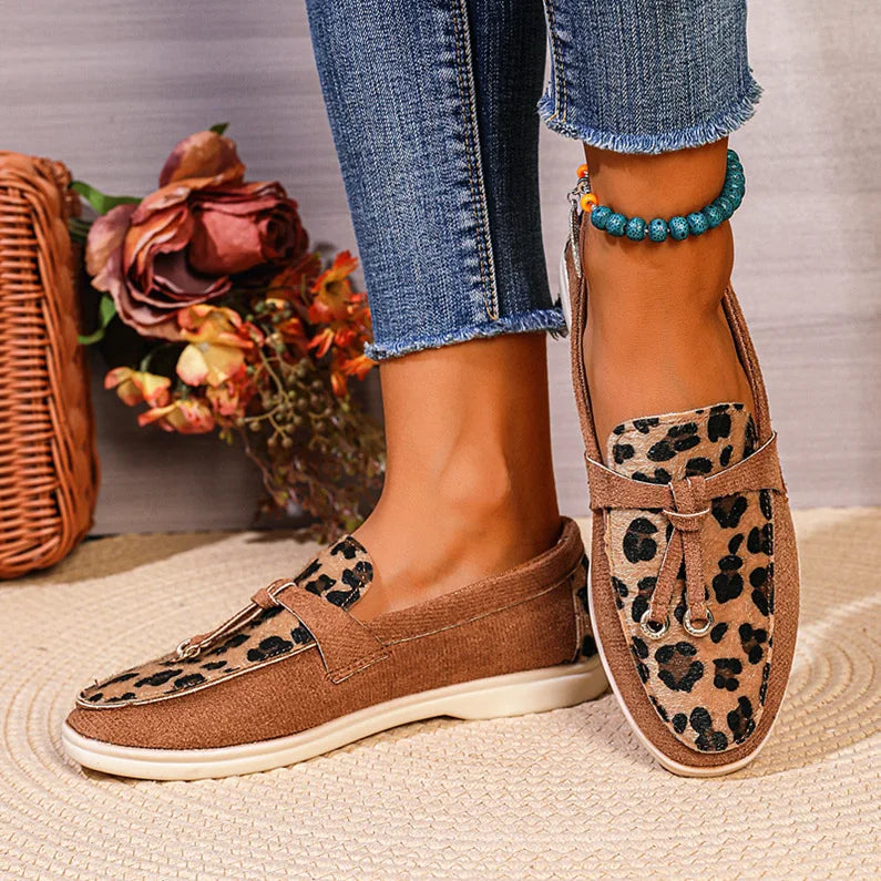 M&T Wear- Women Casual Shoes 2025 New Fashion Loafers Large Size Casual Medium Heel Sneakers Women Round Toe Leopard Print Slip-On Shoes