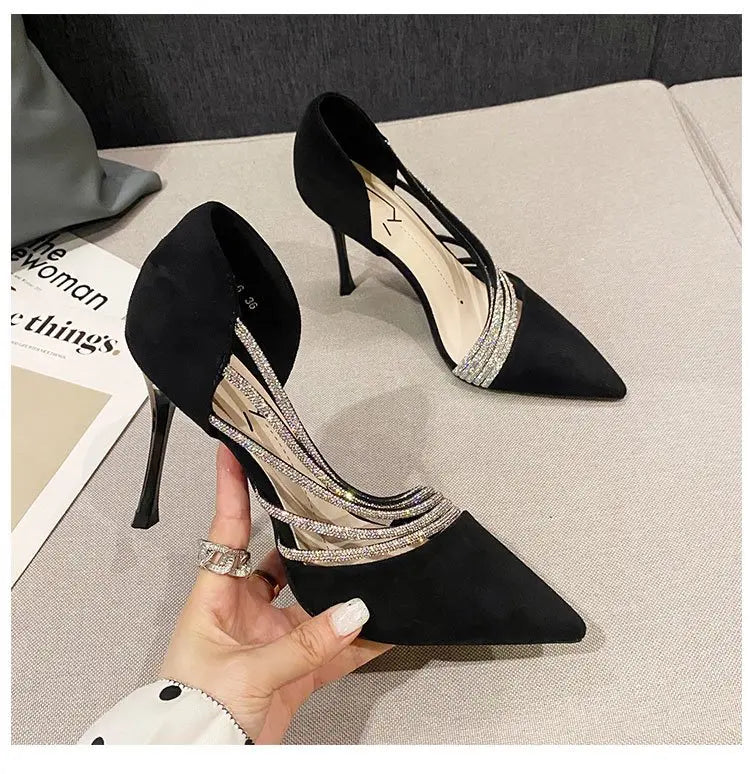 M&T Wear - Women Evening Party High Heels New Pumps Elegant Ladies Pointed To Black Strappy Stripper Shoes for Women