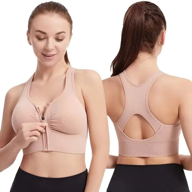 M&T Wear - Women's sports bra fitness top front zipper design sports vest fashionable bra yoga gym sports bra