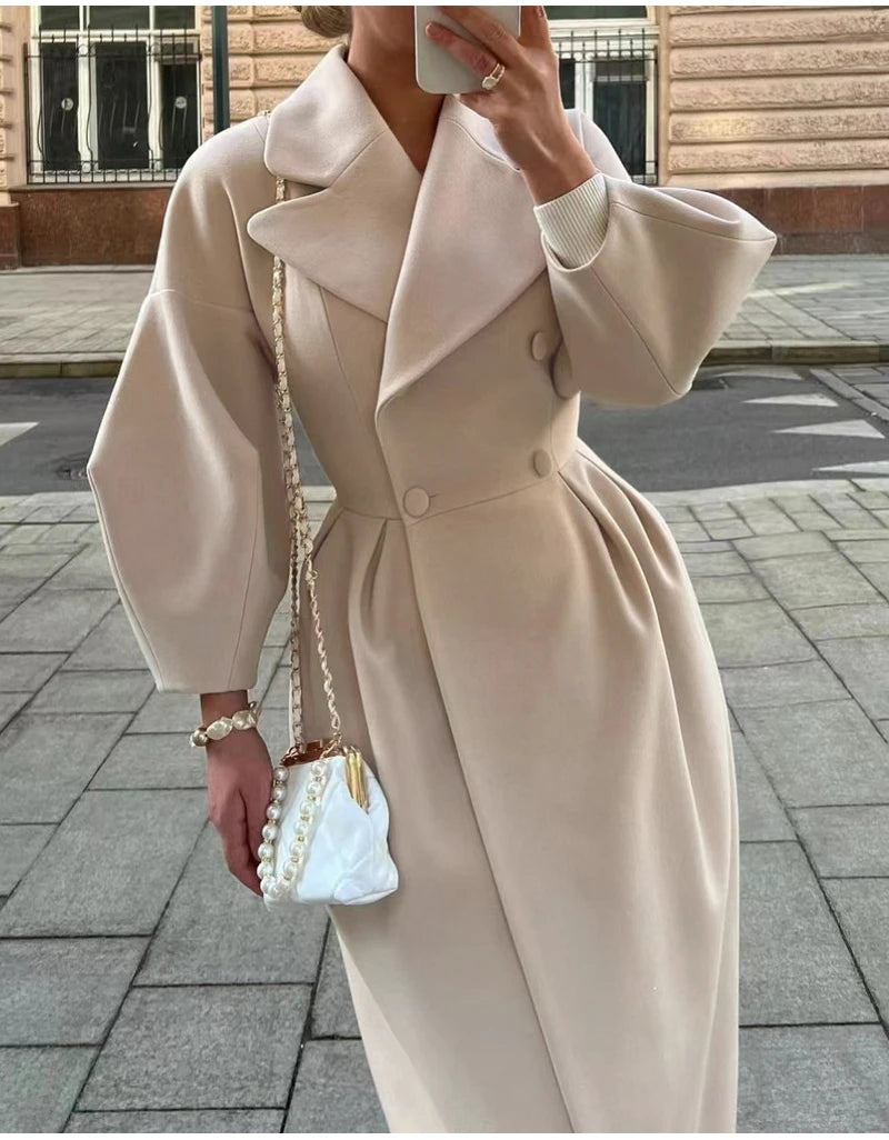 M&T Wear - Winter Coat For Women Fashion Solid Loose Lapel Double Breasted Trench Vintage Long Sleeve Jackets Warm Thick Woman New In Coats