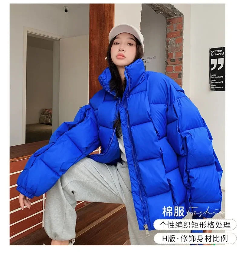 M&T Wear - Winter Jacket for Women Three-dimensional Plaid Woven Fashion Coat Solid High Street Warm and Thick 2023 Winter New Down Jacket