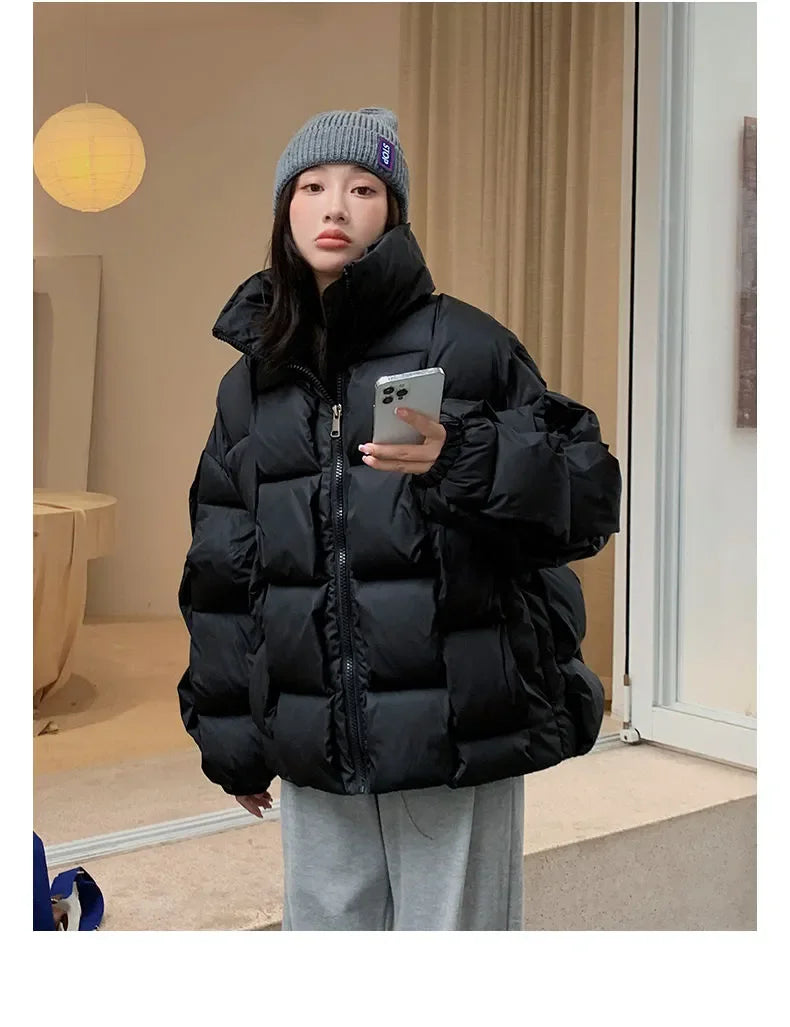 M&T Wear - Winter Jacket for Women Three-dimensional Plaid Woven Fashion Coat Solid High Street Warm and Thick 2023 Winter New Down Jacket