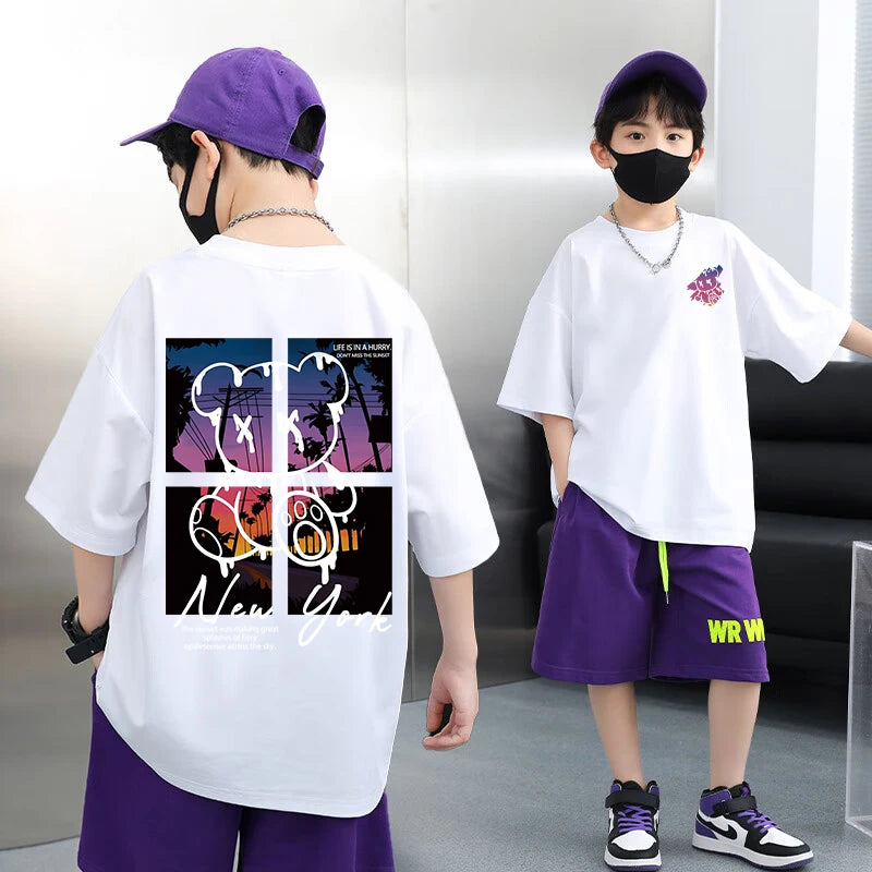 M&T Wear - Korean Children's Clothes 2025 Summer Tops Art New York City Graphic T Shirts Cotton Baby Boys Short Sleeves Shirt Kids Clothes