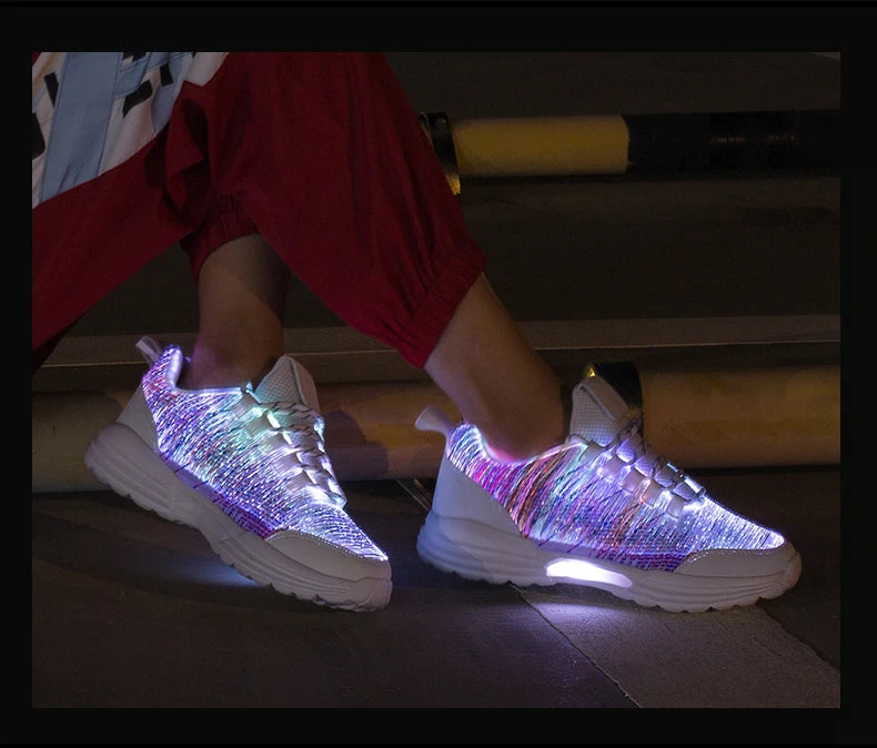 M&T Wear - Women LED Shoes Light Up Sneakers USB Recharging Fiber OPTIC Cloth Elastic Sole Glowing Luminous Flashing Luxury Party Shoes