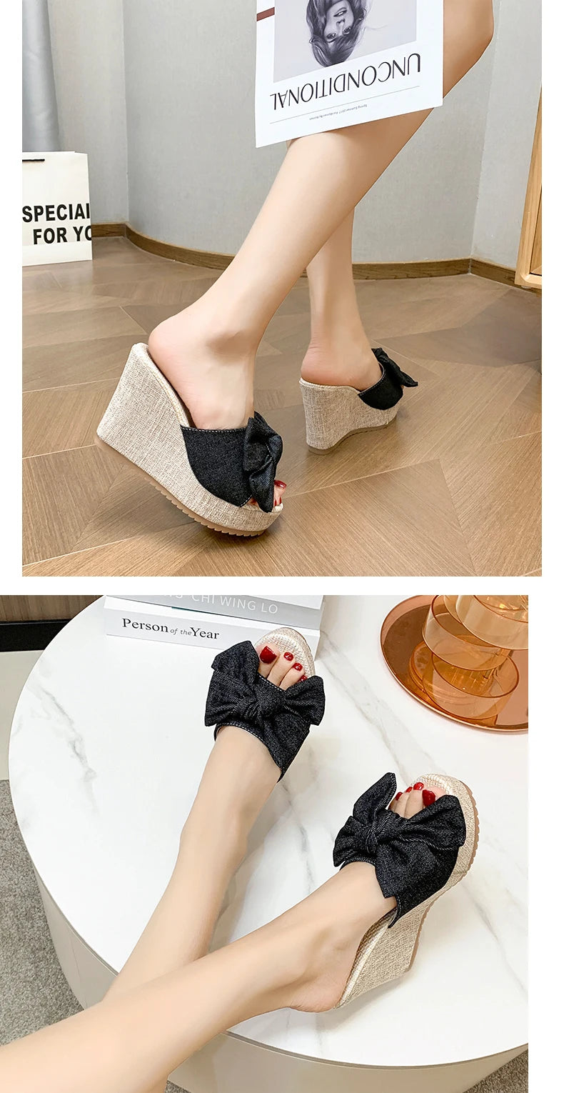 M&T Wear - Women Fashion Casual Party Club Shoes Bowknot Design Platform Wedge Slippers Sandals Women Summer Fashion Flip Flops