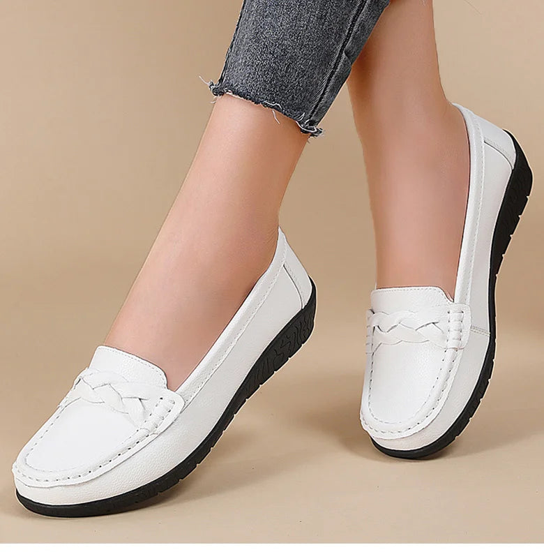 M&T Wear- New Soft Leather Flat Shoes Women's Loafers Flats Casual Shoes Women Footwear Female White Zapatos De Mujer