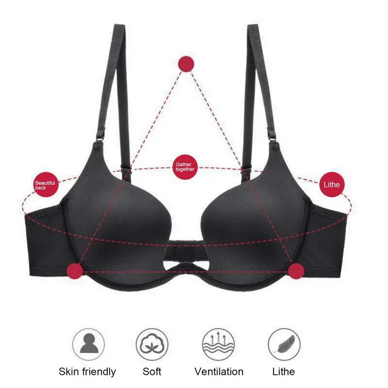 M&T Wear - Push Up Bra Backless Women Bras Low Cut Sexy Plunge Brassiere Open Back Wedding Underwear Invisible Seamless Deep U Lingerie