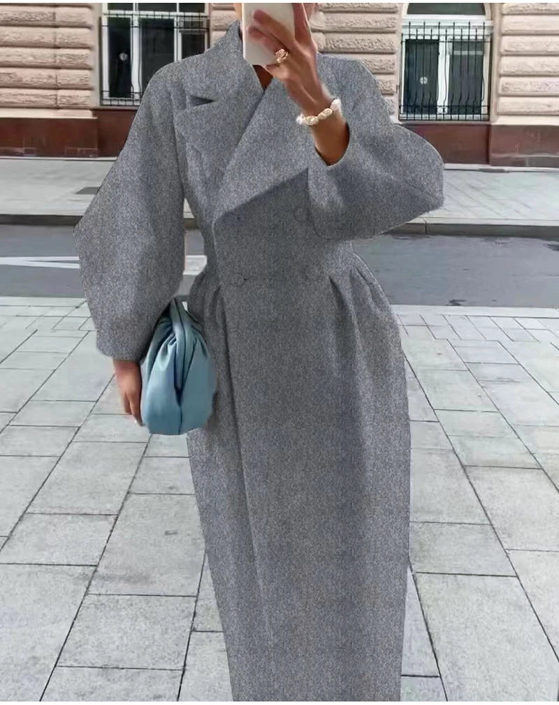 M&T Wear - Winter Coat For Women Fashion Solid Loose Lapel Double Breasted Trench Vintage Long Sleeve Jackets Warm Thick Woman New In Coats