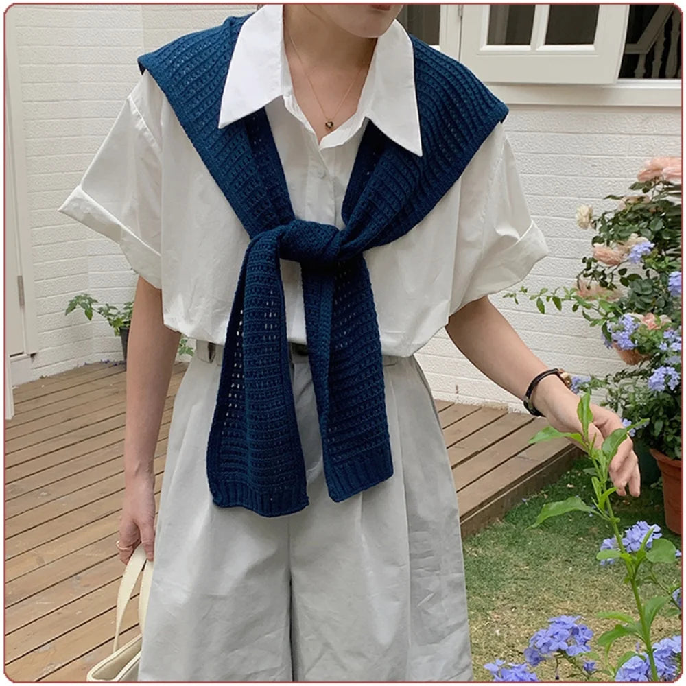 M&T Wear - Korean Knitted Shawl Winter Air Conditioning Fake Collar Neck Guard Knit Thin Knotted Cape Shoulder Warm Scarf For Women
