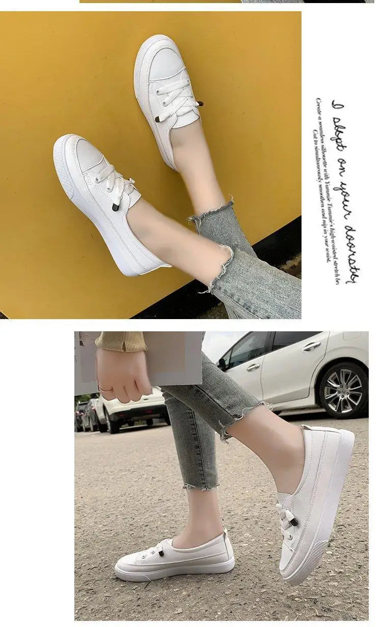 M&T Wear - Women's Shoes New PU Leather Comfortable Casual Sports Shoes Fashionable Versatile Flat White Shoes