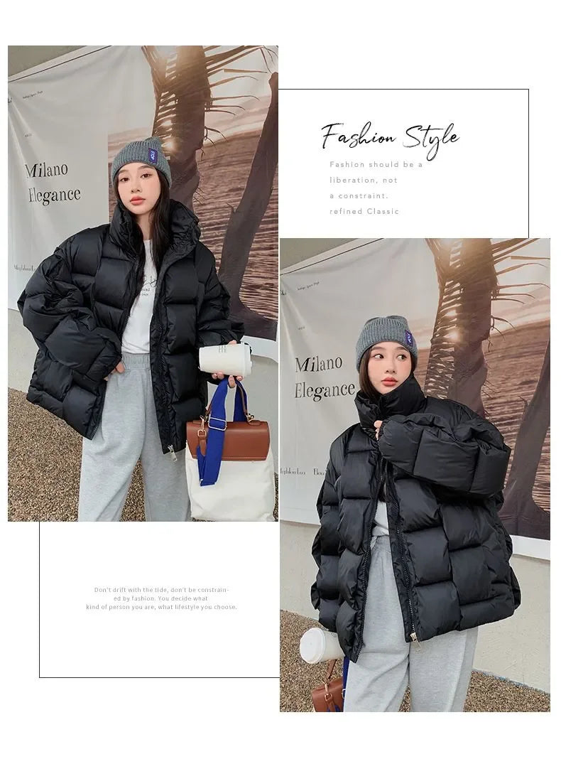 M&T Wear - Winter Jacket for Women Three-dimensional Plaid Woven Fashion Coat Solid High Street Warm and Thick 2023 Winter New Down Jacket