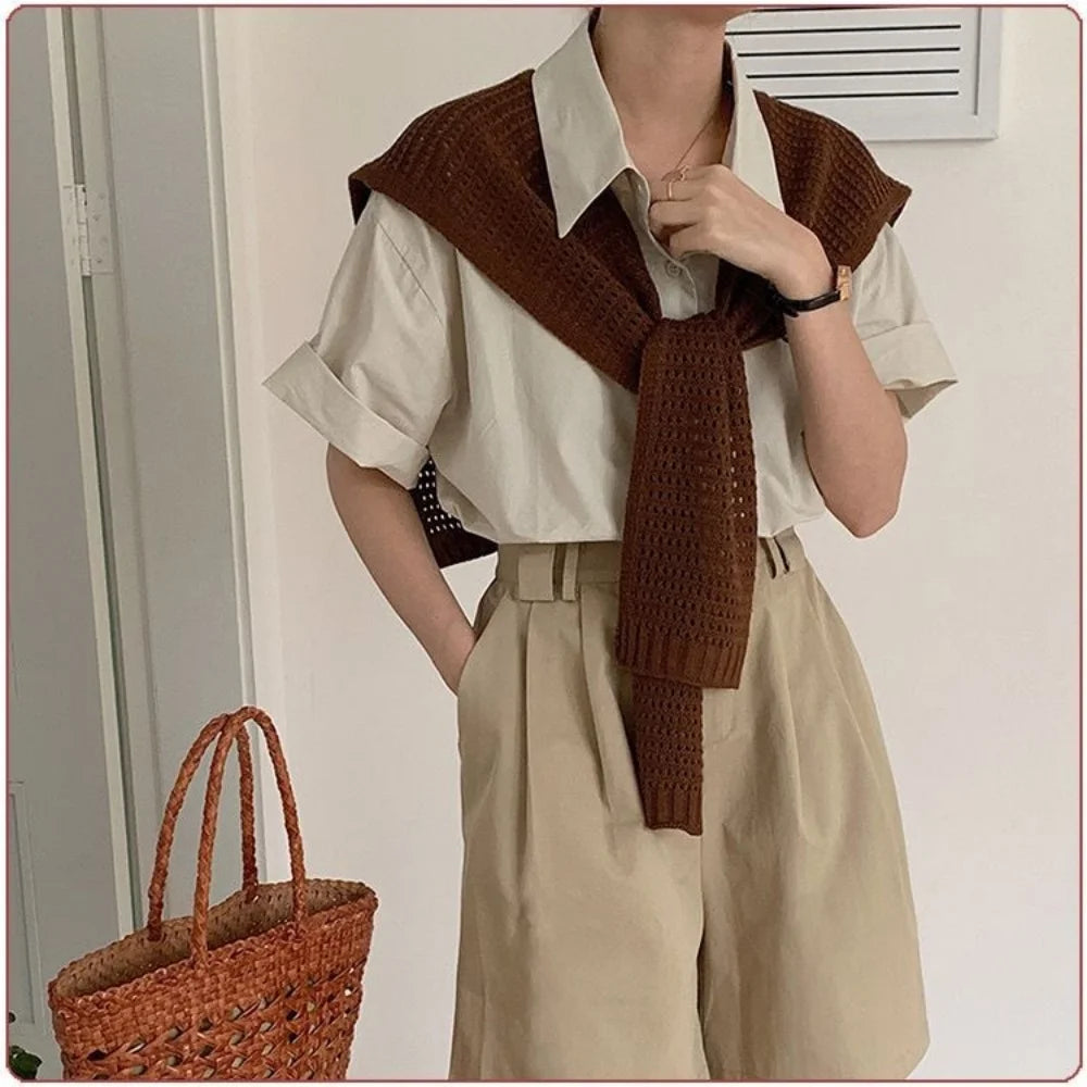 M&T Wear - Korean Knitted Shawl Winter Air Conditioning Fake Collar Neck Guard Knit Thin Knotted Cape Shoulder Warm Scarf For Women