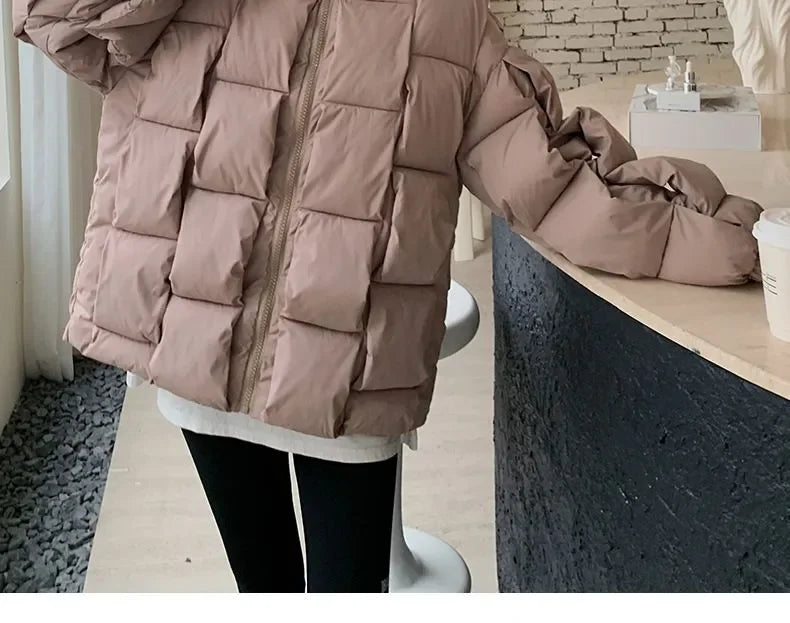 M&T Wear - Winter Jacket for Women Three-dimensional Plaid Woven Fashion Coat Solid High Street Warm and Thick 2023 Winter New Down Jacket