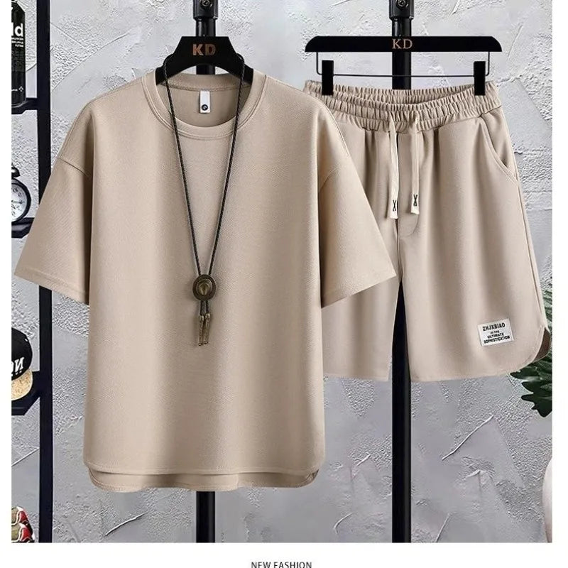M&T Wear - Men's New Summer Suit 2025 Korean Casual T-shirt + Shorts Suit Men's Tracksuit Solid Color Tracksuit Loose Suit Two-piece Set