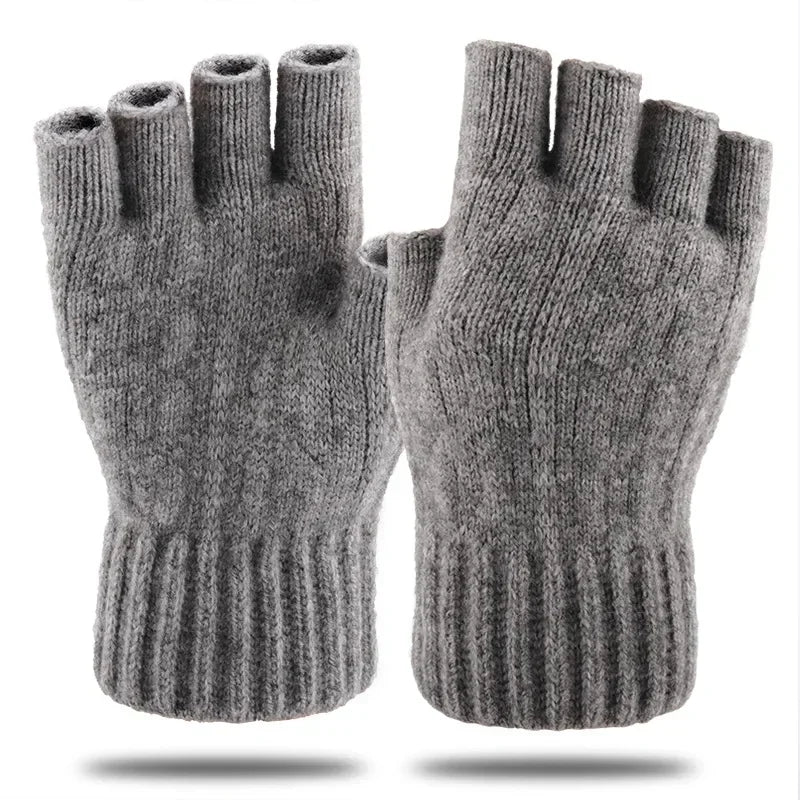 M&T Wear - Winter Gloves For Men Half Finger Writing Office Cycling Knitted Gloves Students Alpaca Wool Warm Thick Elastic Driving Gloves