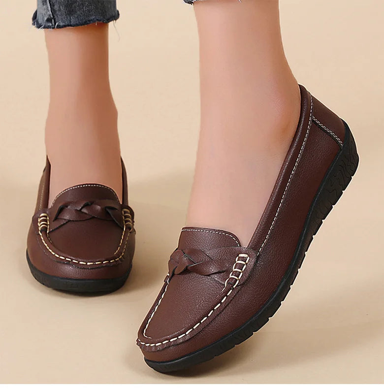 M&T Wear- New Soft Leather Flat Shoes Women's Loafers Flats Casual Shoes Women Footwear Female White Zapatos De Mujer