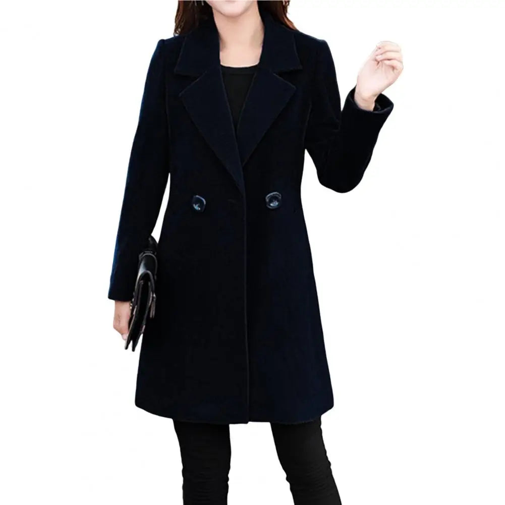 Winter Coat Women Thick Pockets Overcoat Notch Collar Fall Coat