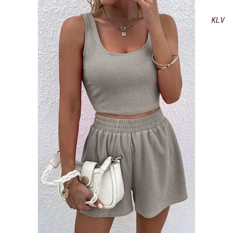 M&T Wear - Women Tracksuit Set 2 Piece Two Piece Outfits For Women Sexy Shorts Set Ribbed Top And Shorts Set Lounge Set