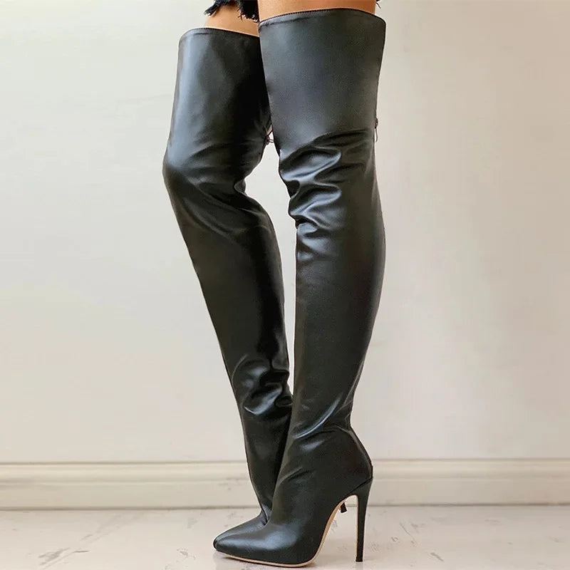 M&T Wear - Women's Boots Platform Boots Autumn Black High Heels Boots New Sexy Over Knee Boot Pointed Zip Party Shoes Plus Size Women Shoes