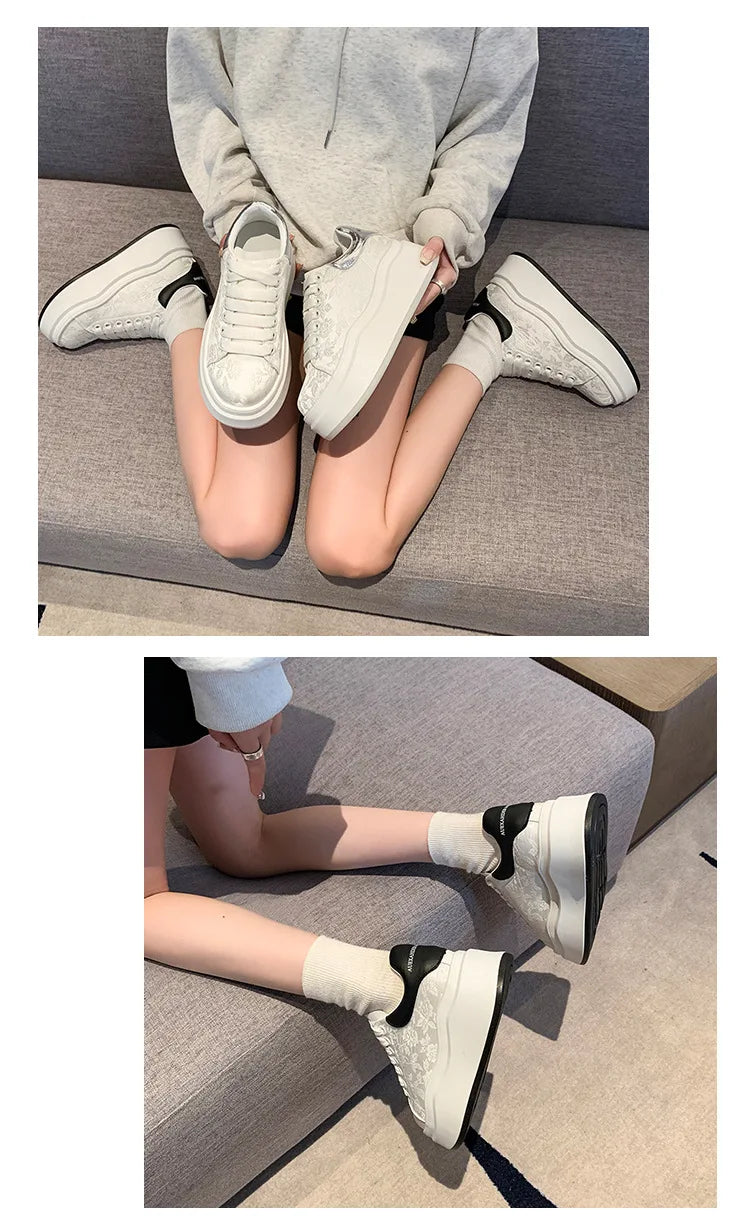 M&T Wear - Women Shoe Spring Autumn Casual Flats Female Thick Sole Breathable White Vulcanized Shoes