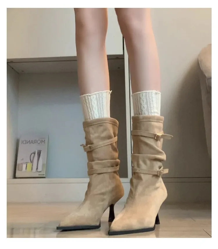 M&T Wear - Sexy Pointed Toe Women Boots Autumn High Heels Shoes Luxury Chelsea Boots Party Stiletto Pumps New Plus Size 40 Mujer Botas