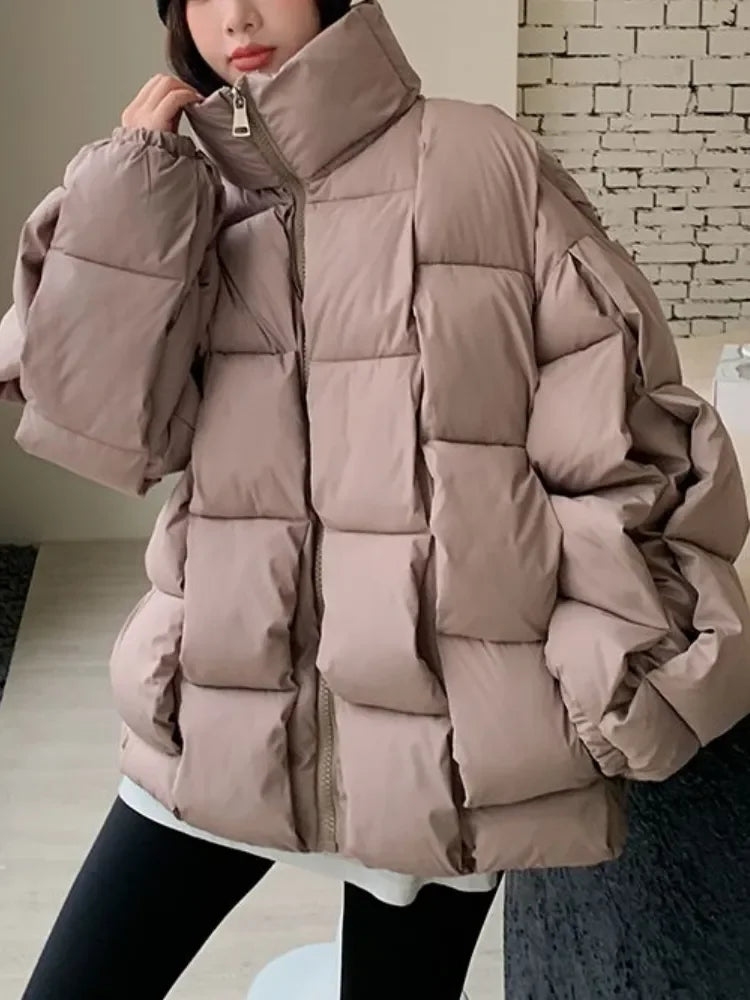 M&T Wear - Winter Jacket for Women Three-dimensional Plaid Woven Fashion Coat Solid High Street Warm and Thick 2023 Winter New Down Jacket