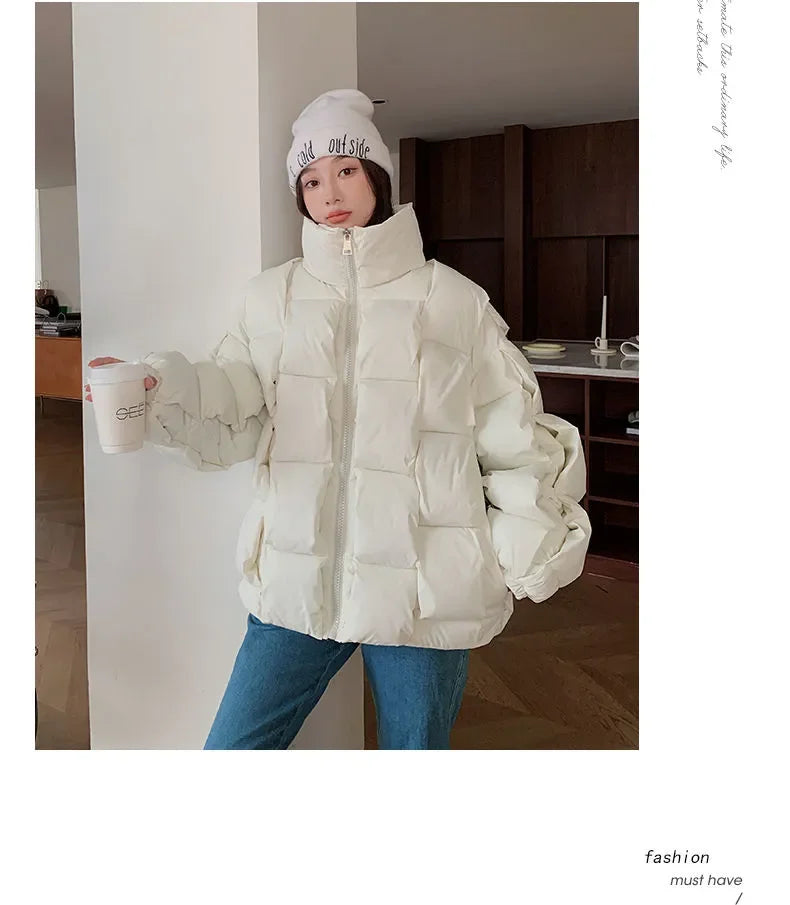 M&T Wear - Winter Jacket for Women Three-dimensional Plaid Woven Fashion Coat Solid High Street Warm and Thick 2023 Winter New Down Jacket