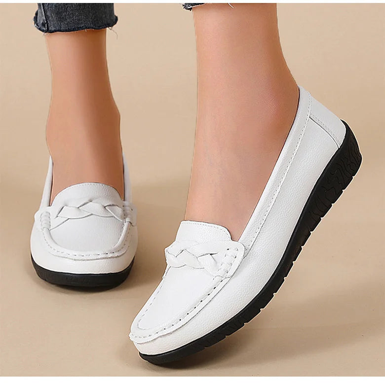 M&T Wear- New Soft Leather Flat Shoes Women's Loafers Flats Casual Shoes Women Footwear Female White Zapatos De Mujer