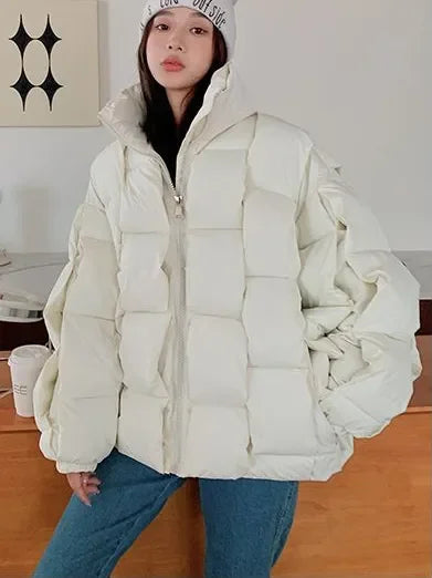 M&T Wear - Winter Jacket for Women Three-dimensional Plaid Woven Fashion Coat Solid High Street Warm and Thick 2023 Winter New Down Jacket