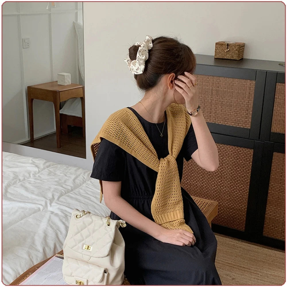 M&T Wear - Korean Knitted Shawl Winter Air Conditioning Fake Collar Neck Guard Knit Thin Knotted Cape Shoulder Warm Scarf For Women