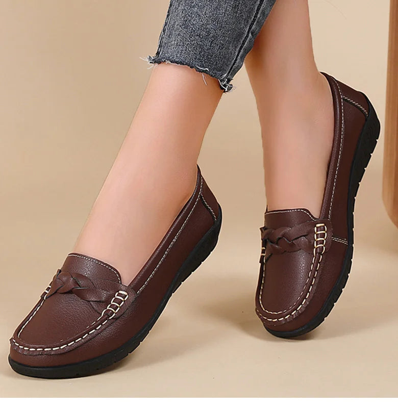 M&T Wear- New Soft Leather Flat Shoes Women's Loafers Flats Casual Shoes Women Footwear Female White Zapatos De Mujer