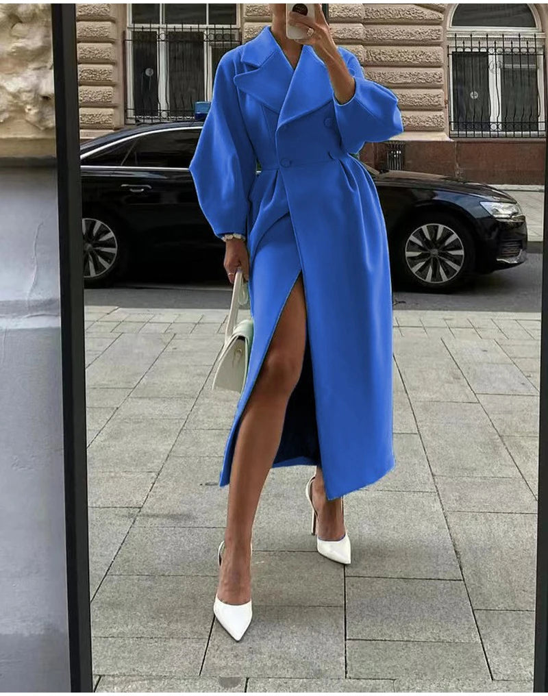 M&T Wear - Winter Coat For Women Fashion Solid Loose Lapel Double Breasted Trench Vintage Long Sleeve Jackets Warm Thick Woman New In Coats