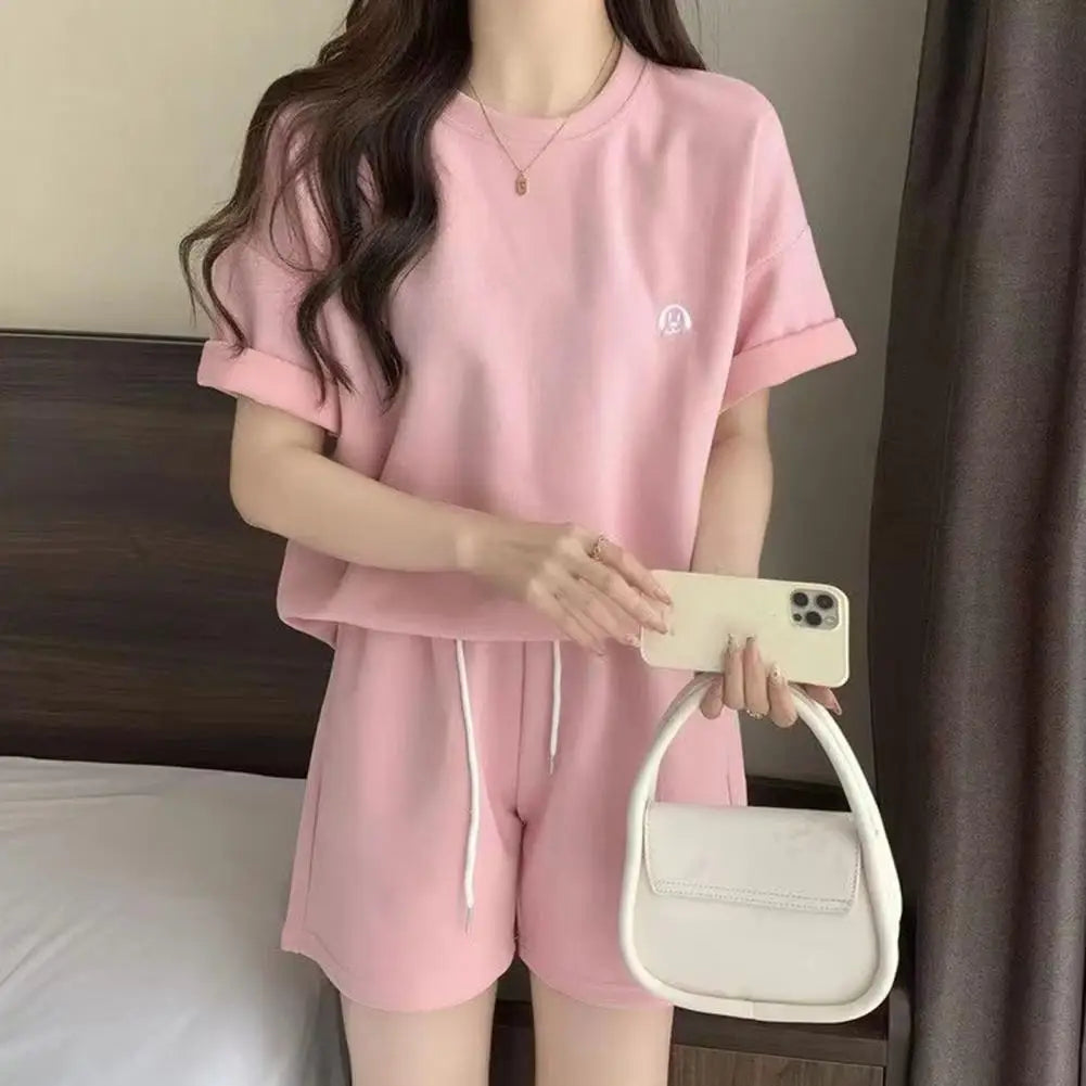 M&T Wear - Women Tracksuit Women's Summer Tracksuit Set O Neck Short Sleeve T-shirt Drawstring Elastic Waist Shorts Sporty for Ladies