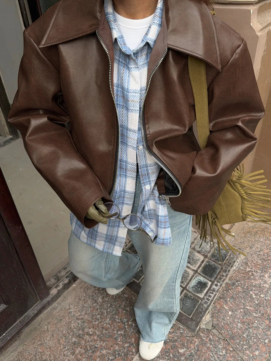 M&T Wear - Locomotive Leather Jacket 2025 Europe America Autumn Winter New Loose Coat Fashion Cross-border Leather Jacket New Women's Coat
