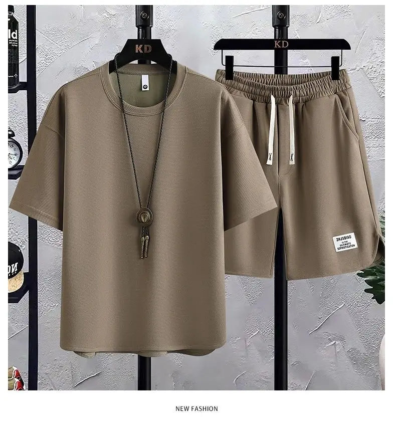 M&T Wear - Men's New Summer Suit 2025 Korean Casual T-shirt + Shorts Suit Men's Tracksuit Solid Color Tracksuit Loose Suit Two-piece Set
