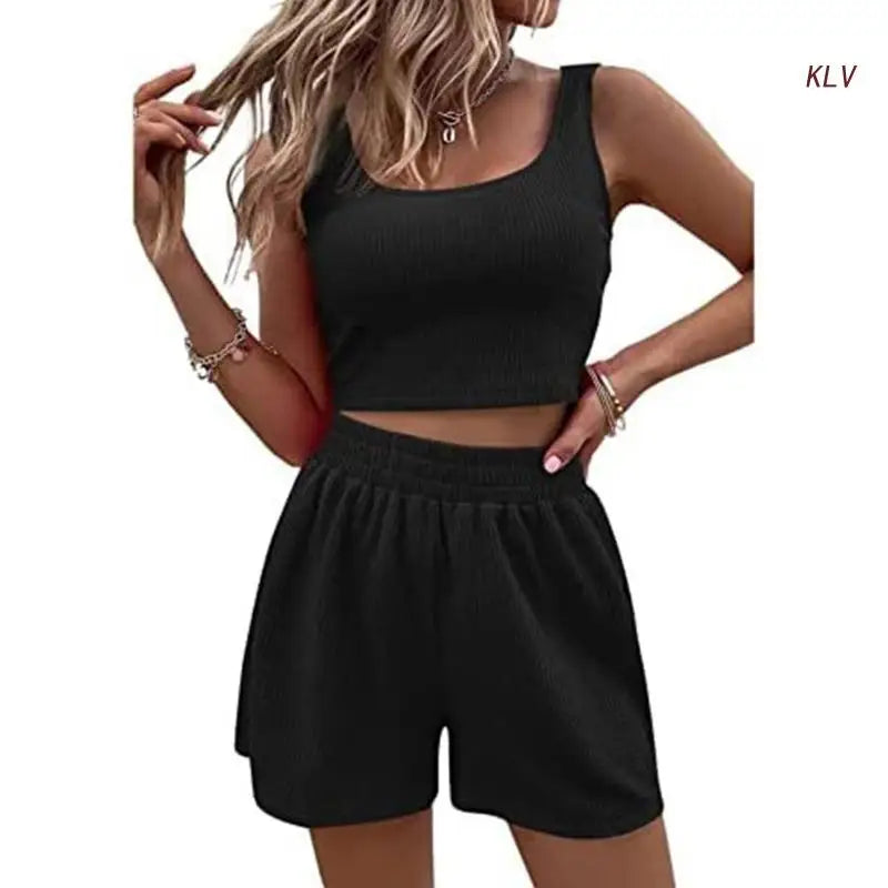 M&T Wear - Women Tracksuit Set 2 Piece Two Piece Outfits For Women Sexy Shorts Set Ribbed Top And Shorts Set Lounge Set