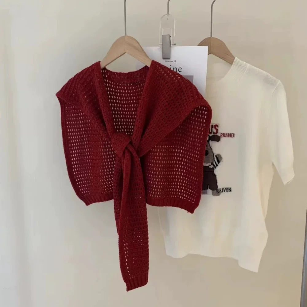 M&T Wear - Korean Knitted Shawl Winter Air Conditioning Fake Collar Neck Guard Knit Thin Knotted Cape Shoulder Warm Scarf For Women