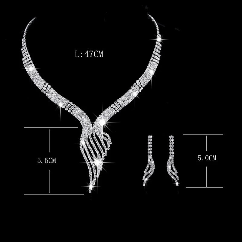 M&T Wear - Shiny Rhinestone Wedding Necklace & Earrings Set for Women