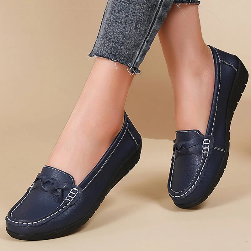 M&T Wear- New Soft Leather Flat Shoes Women's Loafers Flats Casual Shoes Women Footwear Female White Zapatos De Mujer