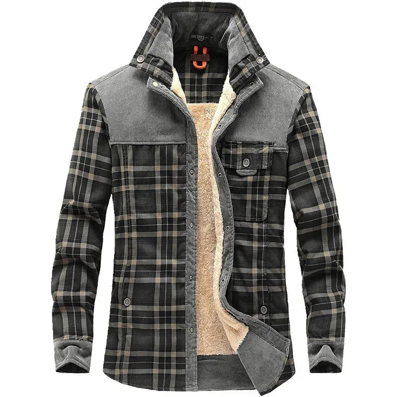 M&T Wear - Men's Windproof Plaid Fleece Shirt Jacket