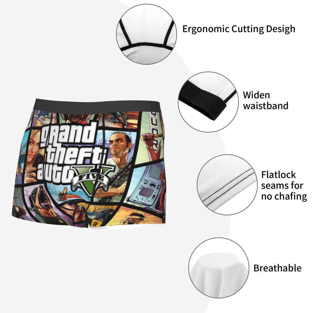M&T Wear - Custom Grand Theft Auto Adventure Game Underwear Men Breathable GTA Boxer Briefs Shorts Panties Soft Underpants For Homme