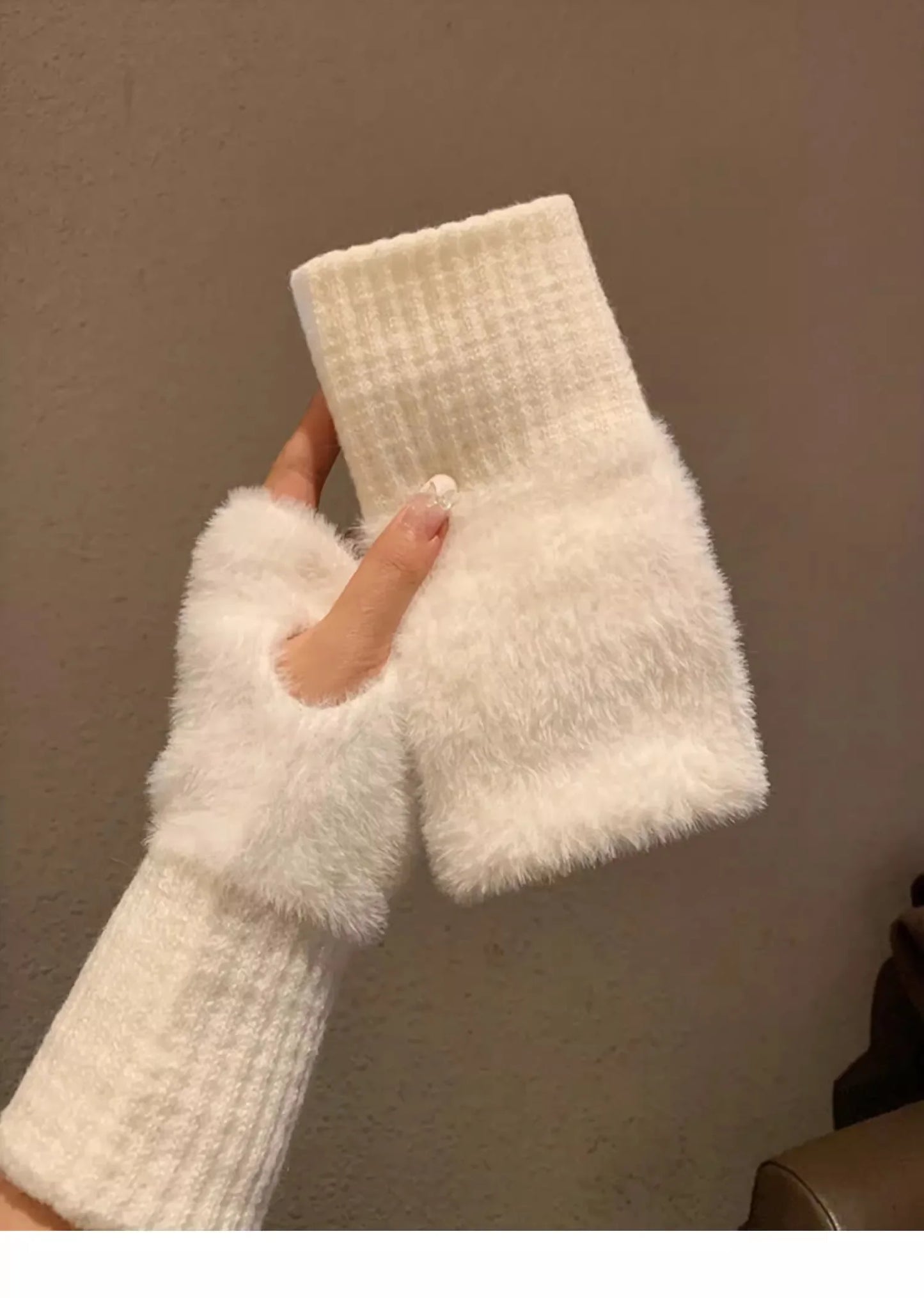 M&T Wear - Soft Winter Half Finger Gloves Women Warm Luxury Solid White Plush Knitted Fingerless Gloves Wrist Mittens Writting